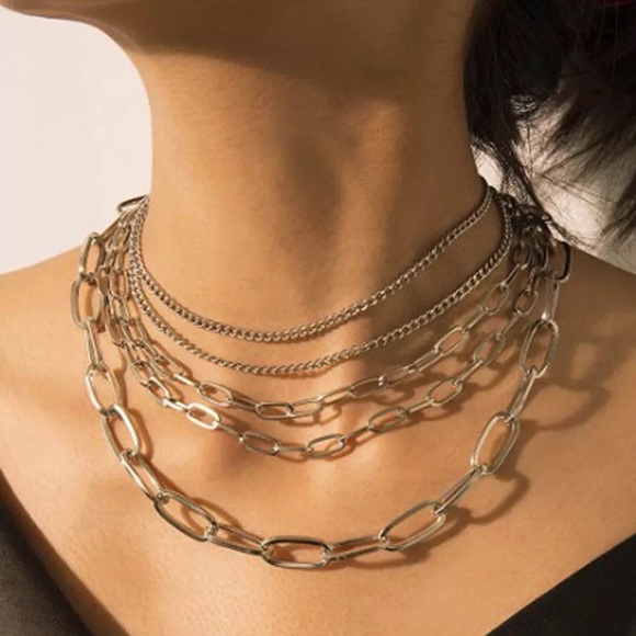 New - Zara Gold Chains Multi Big Link 1-Chain 5-Layered Necklace - Picture 12 of 16